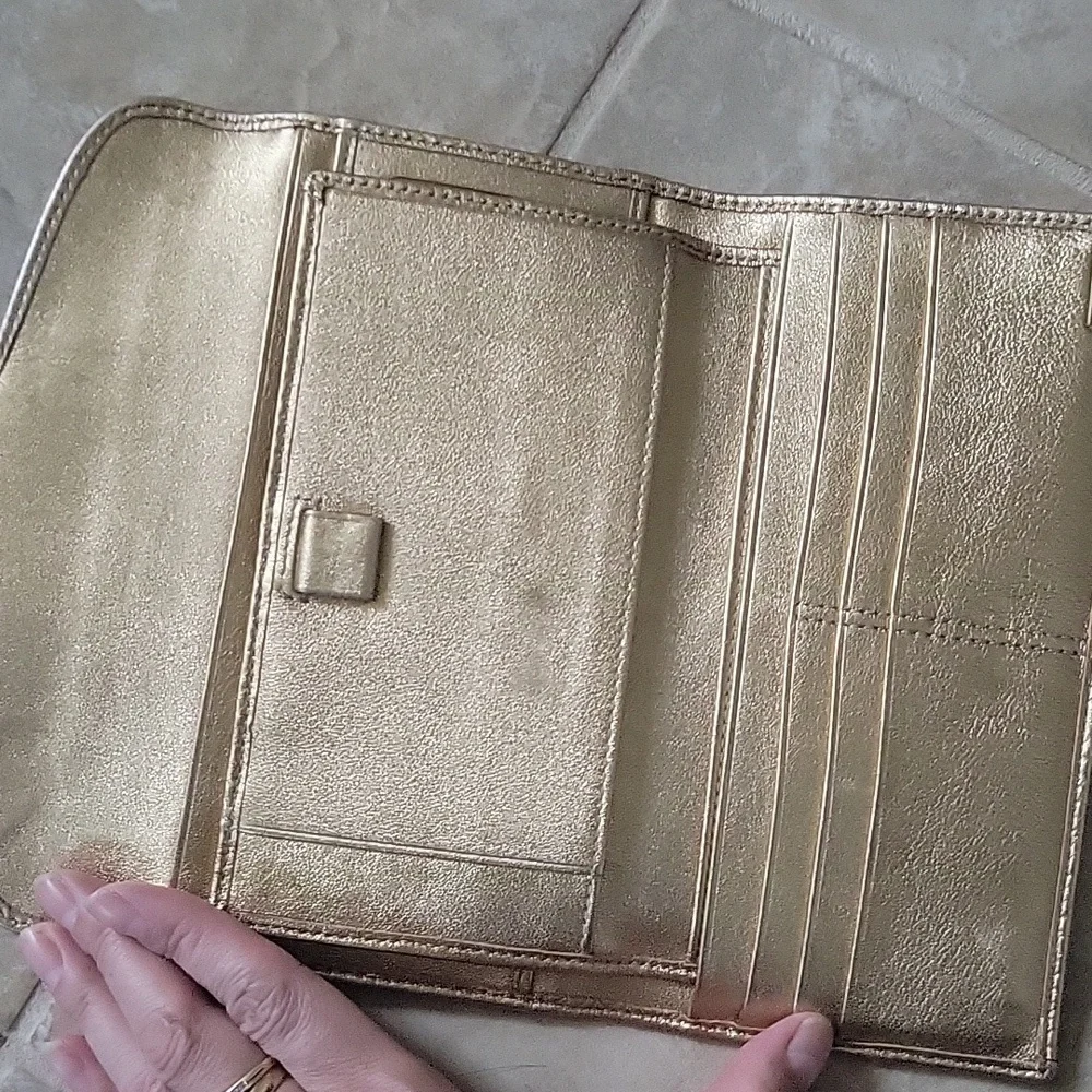 Vintage Coach Y2K Soho Metallic Gold Signature Buckle Slim Envelope Wallet Set
